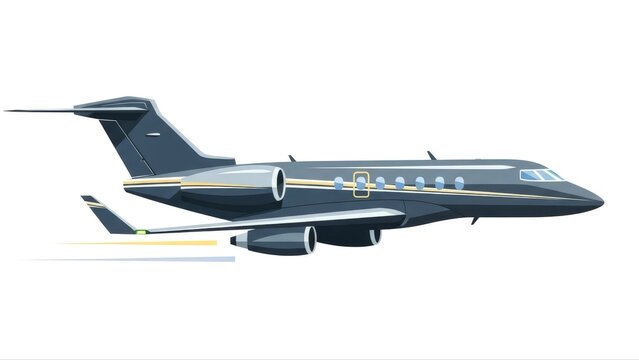 logo Private Luxury Jet Airplane Flying Isolated on White Background - Elegant Black Corporate Business Aircraft Vector Illustration 