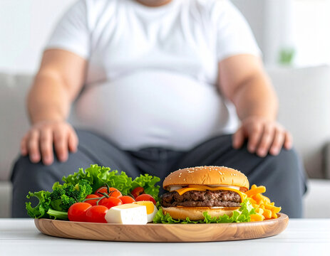 Otyłość i niezdrowa dieta fast food kontra warzywa 