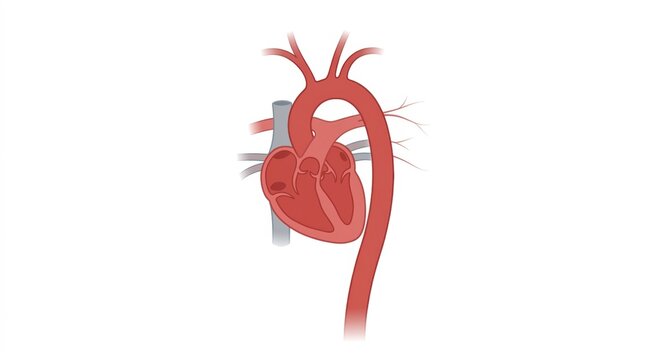 Detailed illustration of the human heart and major arteries on a white background