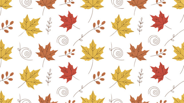 Autumn leaves seamless background illustration featuring colorful maple foliage and sprigs in warm seasonal repeating flat vector style
