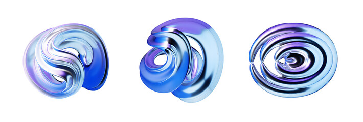 A Set of Abstract Glass in Blue-Purple. Futuristic Digital Art Background with Flowing Light Effects, 3D Render © AquaJewels