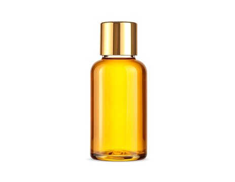 Golden liquid in a glass bottle.