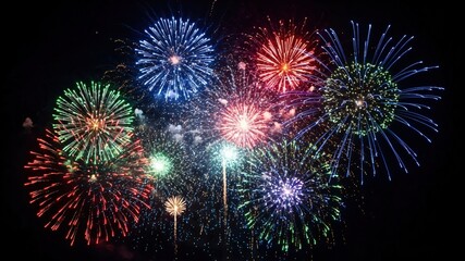 Fototapeta premium Colorful Fireworks Display in Night Sky Celebrating Festival Events and Holidays