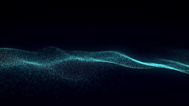 Music color wave of particles and lines. Big data visualization. Abstract blue background with a dynamic wave. 3d rendering.