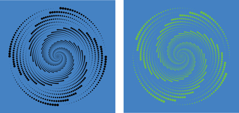 Abstract spiral patterns a diptych of blue and green swirling designs