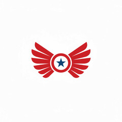 Obraz premium Winged star emblem with red circular badge and blue star icon for aviation and superhero style design