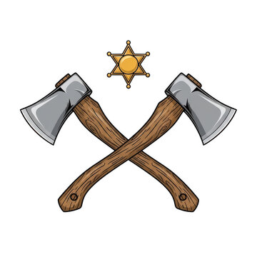 Crossed axes with a star symbol on top
