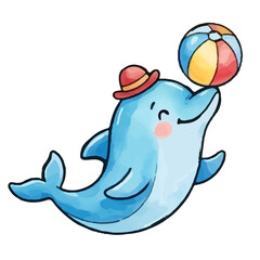 Naklejka premium Cute cartoon animals playing with a ball in a fun ocean scene