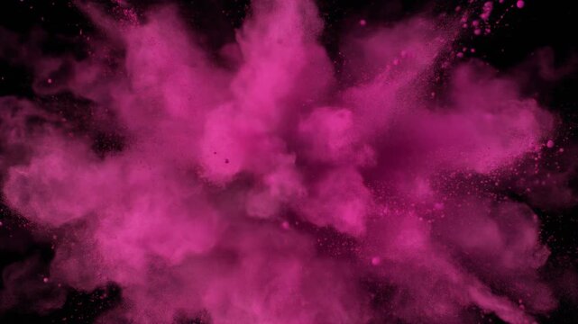 Vibrant Pink Powder Explosion on Black Background, Dynamic Burst of Color and Energy.