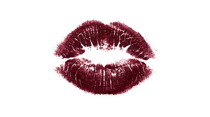 Dark red lipstick kiss mark print on a transparent background © Vitalo4ok