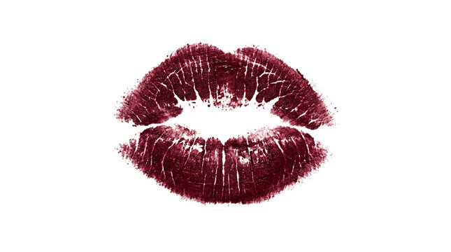 Dark red lipstick kiss mark print on a transparent background