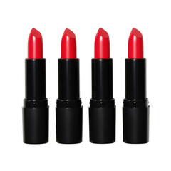 Fototapeta premium Three red lipsticks in a row isolated on transparent background
