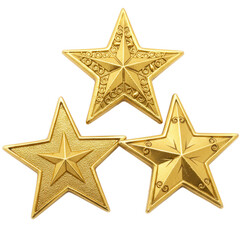 Obraz premium Three gold stars with intricate detail isolated on transparent background