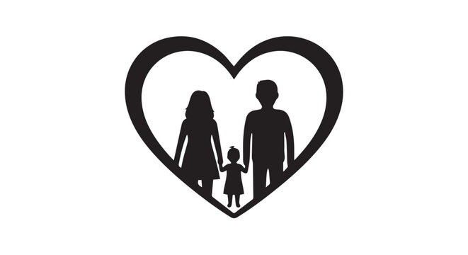 Family silhouette in heart shape representing love and unity for family day