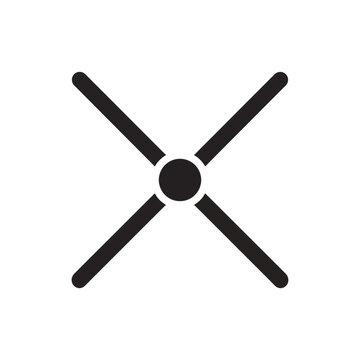 Electric wire crossing connection icon, two cables crossing and joined at center node.
