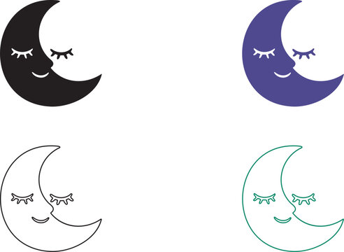 Smiling crescent moon faces in four colors smiling moon