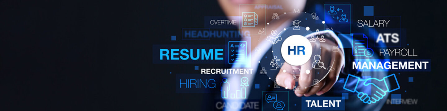 Human Resources cover image. Recruiting and headhunting concept.