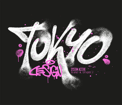 Tokyo street graffiti typography t shirt design urban japanese style vector illustration spray paint drip street art lettering