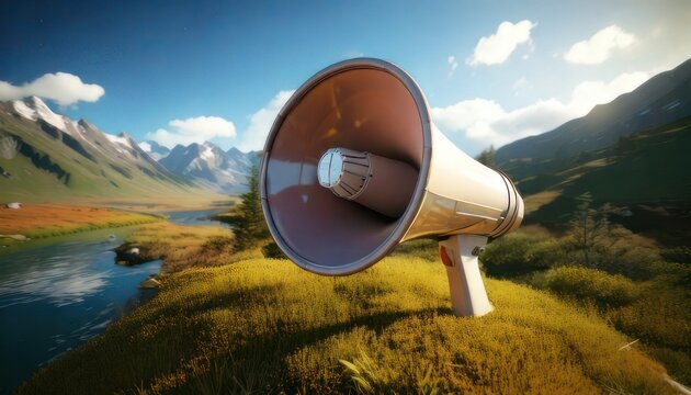 Megaphone in a Mountain Landscape - Amplifying Voices in Nature.