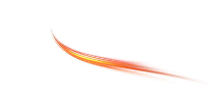 Abstract glowing orange light streak effect on transparent background, digital art, energy flow.