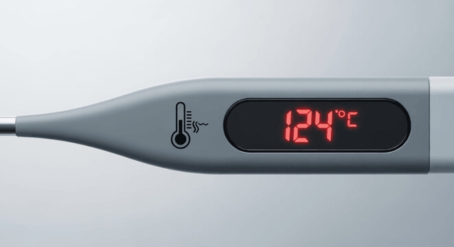 Digital Thermometer Displaying Extreme Temperature Readings Against a Grayish Background