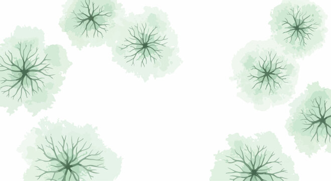Watercolor tree top view symbols, architectural landscape design elements, green garden plant icons for site planning and masterplan rendering