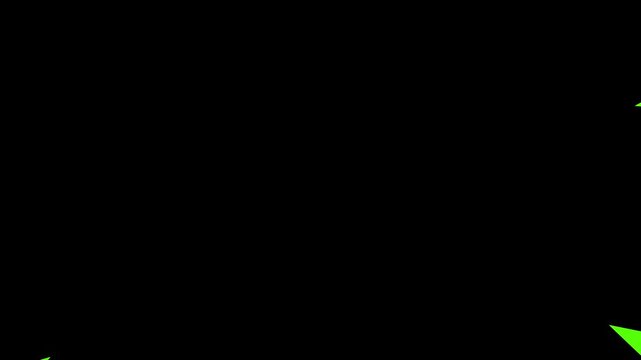 A dynamic abstract animation featuring sharp neon green shapes radiating and moving across a deep black background, creating a bold and energetic visual effect