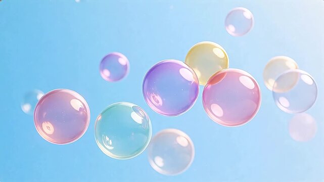 Colorful bubbles floating in blue sky
