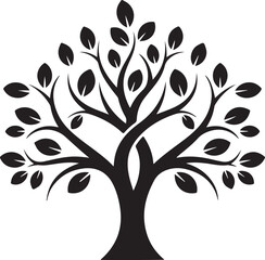 Obraz premium Tree of Life Silhouette Icon - Minimalist Black Branching Tree with Leaves Vector Illustration for Family Heritage, Nature Logo, and Growth Concepts