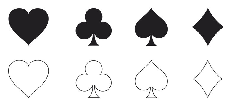 Black and white playing card suit symbols heart club spade diamond vector