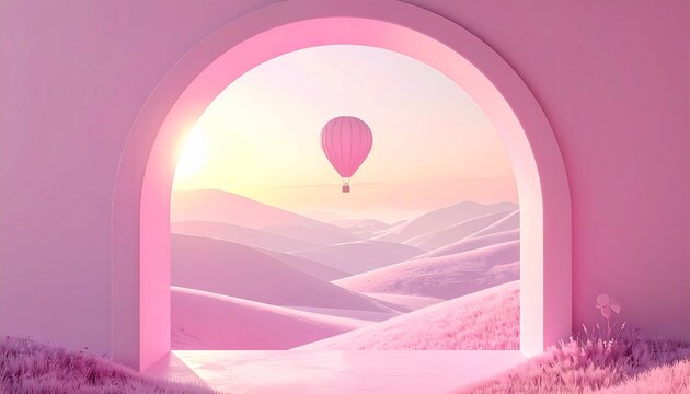 ピンクのアーチと気球の素材
