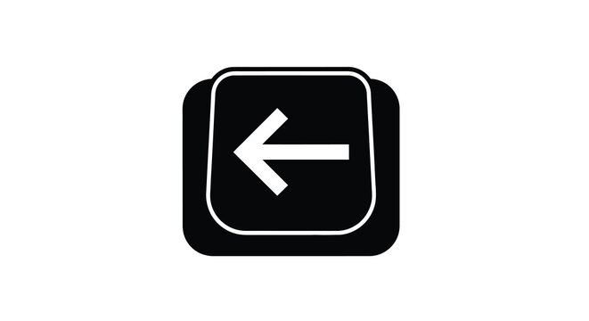 A black button displaying a white left pointing arrow icon