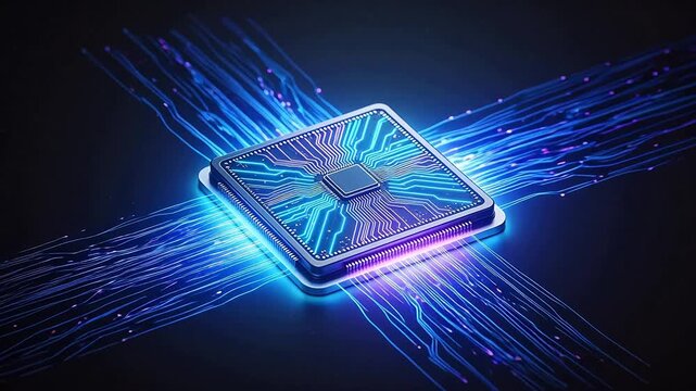 Microchip with glowing circuit lines