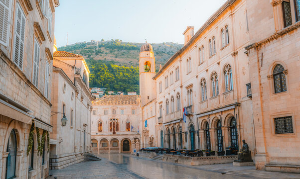 Dubrovnik Old Town, traditional Mediterranean stone architecture and historic charm, Croatia.