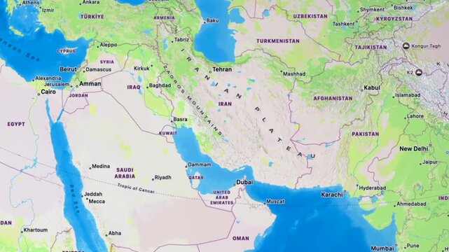 Saudi Arab Iran and Middle East map