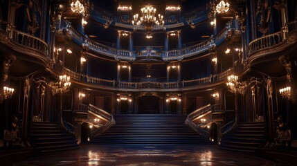 Obraz premium The stunning interior of a classical opera house with grand staircases, velvet upholstery, and magnificent lighting .