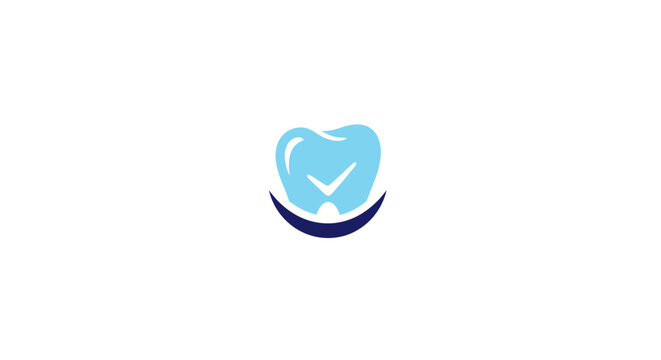 Dental health concept featuring a tooth logo with a check mark and smile shape