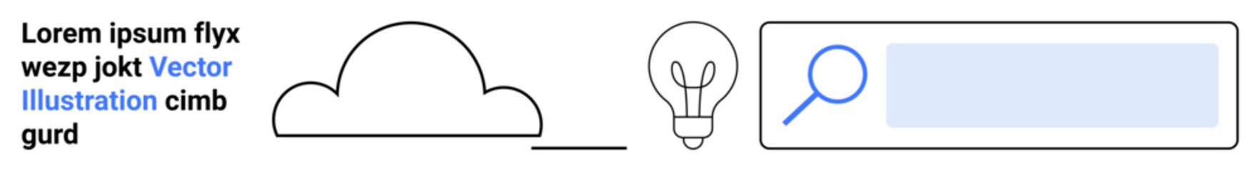Innovation, creativity, technology, digital search, ideas, cloud computing. Stylized cloud, glowing lightbulb and search bar illustration. Innovation and creativity concept idea generation © robu_s
