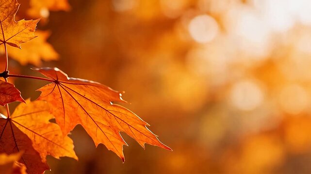 Closeup of vibrant autumn maple leaves
