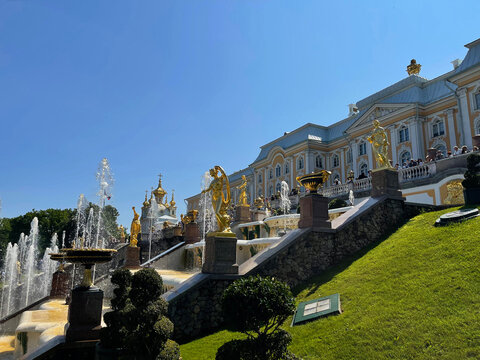 15 of June 2025 - Saint Petersburg , Russia: Grand Cascade near the Grand Imperial Palace in Peterhof