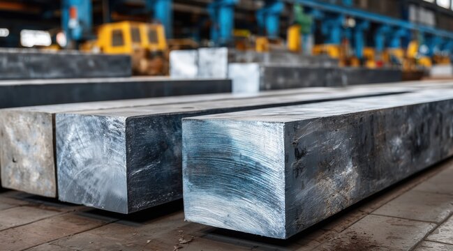 Steel square billets in industrial manufacturing facility
