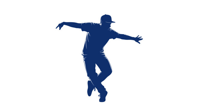 Silhouette of a man dancing hip hop, isolated on white background