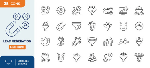 Obraz premium Lead generation icon set. Editable stroke. Vector illustration