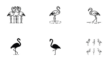 Fototapeta premium Elegant Flamingo Silhouette Set: A minimalistic collection of flamingo silhouette illustrations, perfect for designs. They capture the grace and elegance of these iconic birds. 