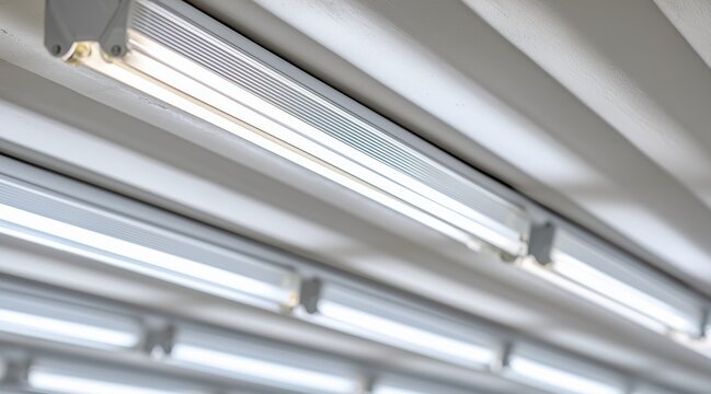 Linear led tube lights mounted on white ceiling