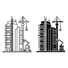 Obraz premium Construction site icon set, outline and solid, white background
