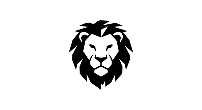 Minimalistic and Geometric Depiction of a Regal Lion's Head in Monochrome Design