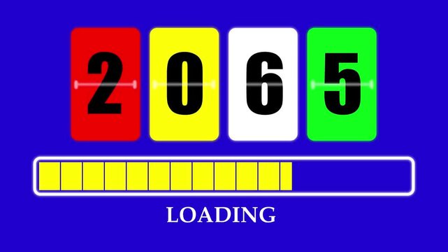 2065 Number Flip Loading Animation with Progress Bar. Futuristic Countdown Background 4K.
