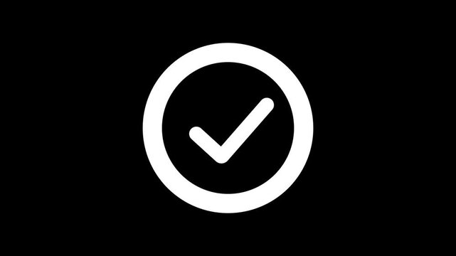 White Check Mark Inside Circle on Black Background for Confirmation and Approval stock