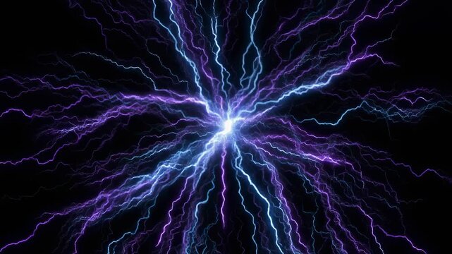 Electric Discharge Plasma Ball Lightning Effect on Black Background.